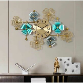 Universal Art Clover Time Horizontal Floral Decorative Iron Metal Hanging Wall Clock