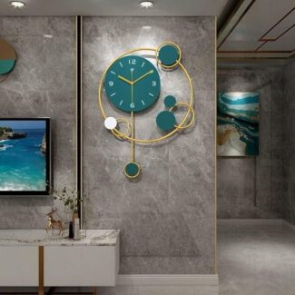 The Perfect Craft Metal Wall Decor Hanging Clock for Home Office - Blue & Golden